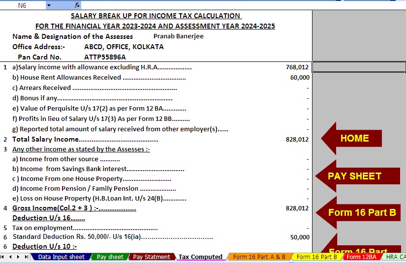 Auto Calculate Income Tax Calculator All in One for Non-Government Employees for F.Y. 2023-24