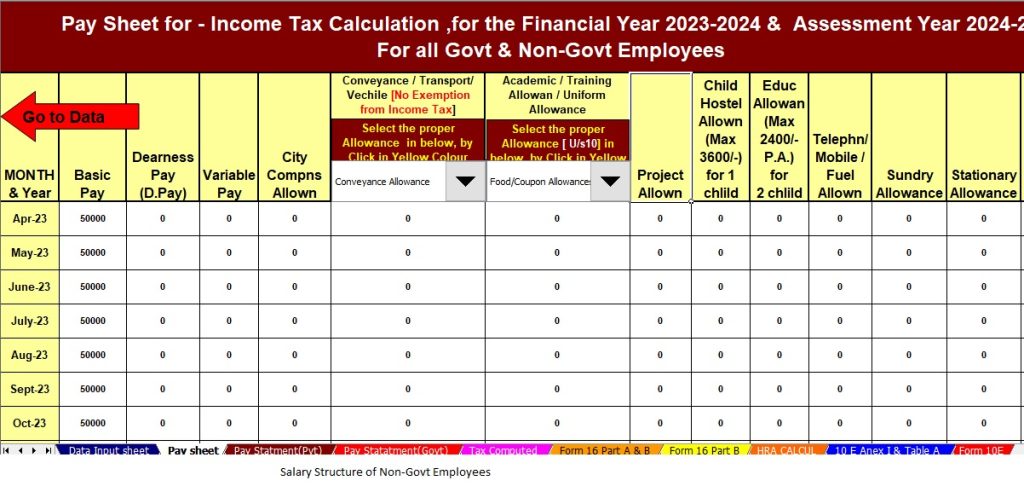 Auto Calculate Tax Calculator for the Govt and Non-Govt Employees
