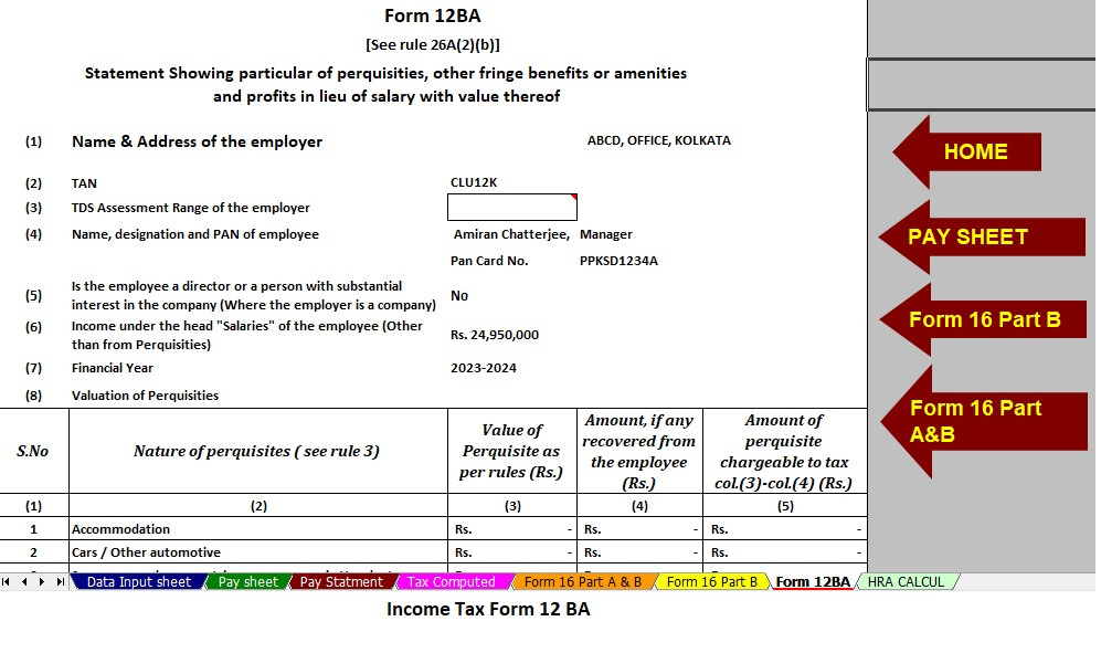 Income Tax Form 12 BA in Excel