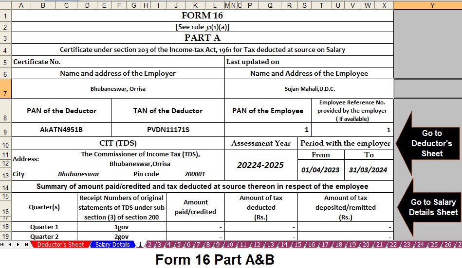 Download and Prepare at a time Form 16 for 50 Employees Form 16 in Excel 