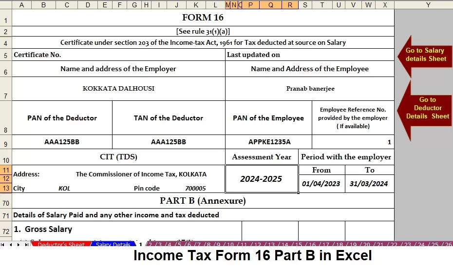 Download and Prepare at a time 100 Employees Form 16 Part B in Excel for the F.Y.2023-24