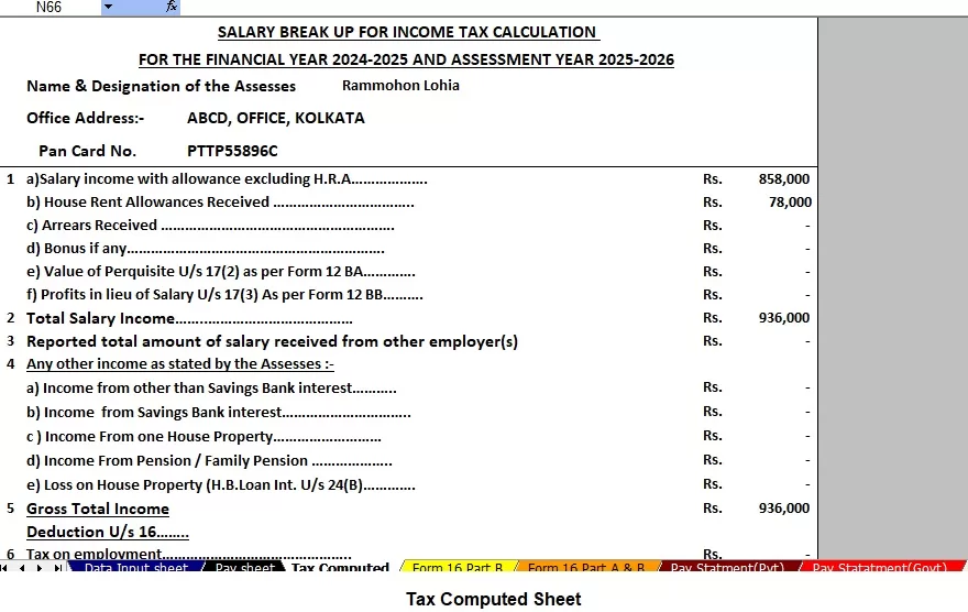 Download Automatic Income Tax Calculator All in One in Excel for the All Salaried Employees for the F.Y.2024-25 as per Budget 2024